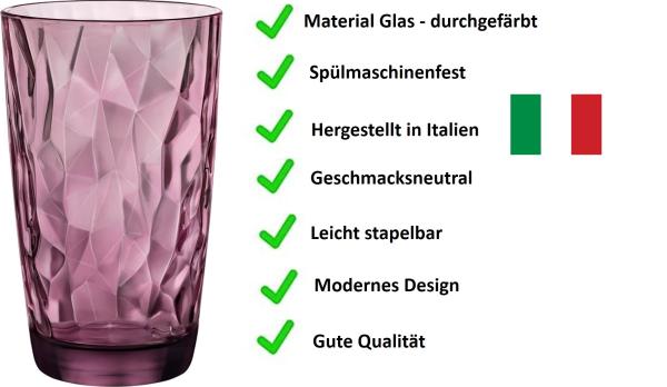 Longdrink Gläser 47cl Diamond Rock Purple - 6 Stück